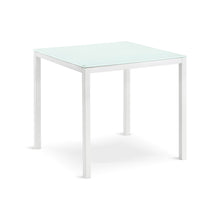 HALFDAN Dining Table with White Glass Top โต๊ะรับประทานอาหาร เอนกประสงค์ ท็อปกระจกนิรภัยสีขาว ขาเหล็ก