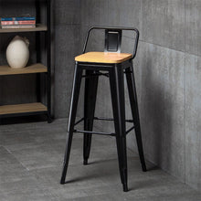 TOLICA Outdoor Wood Barstool with Half-Backrest สตูลสูงเหล็ก เหล็กเคลือบป้องกันสนิม 2 ชั้น ที่นั่งไม้ MDF - favchair.