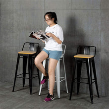 TOLICA Outdoor Wood Barstool with Half-Backrest สตูลสูงเหล็ก เหล็กเคลือบป้องกันสนิม 2 ชั้น ที่นั่งไม้ MDF - favchair.